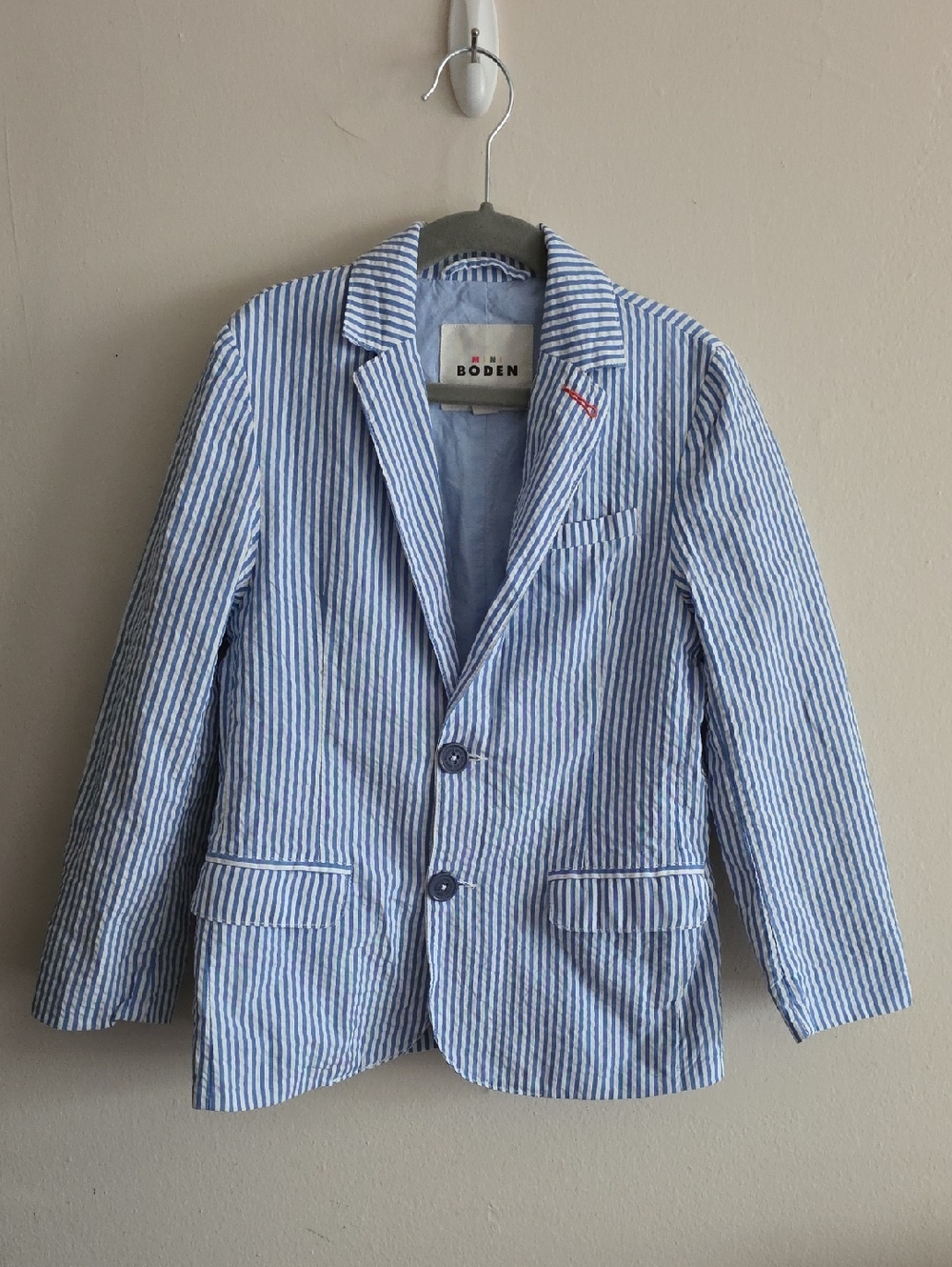 Boden Kids Blue & White Striped Seersucker Blazer and Shorts Set